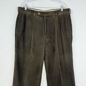 VTG Jos. A. Bank Mens Pants Green Corduroy Straight Cuffed Pleat Chinos Size 35